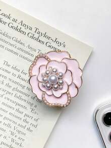1pc Metal & Pearl Flower Decor Luxury Desk Slouchy Phone Holder, Extendable Phone Stand Compatible With IPhone, Android Phone, Gift For Birthday, Family, Friends Gifts Birthday Push-Pull Phone Grip - Multicolor - View 8