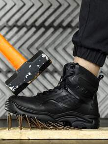 Women's Upgraded Thick Waterproof High-Top Protective Shoes, Tactical Boots With European Standard Steel Toe Cap, Anti-Smash, Anti-Puncture, Soft Rubber Sole, Fashionable Work Functional Boots