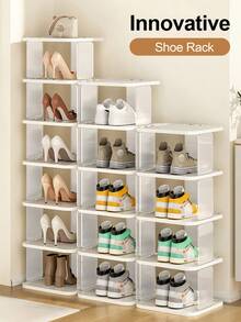 Shoe Rack For Closet, Space Saving Shoe Organizer, Sturdy Storage Shelf, Closet Organizers And Storage, Shoe Cabinet For Upright Or Upside Down, Large Space Fit All Shoe Sizes, Stackable Free Standing Shoe Rack For Entryway, Garage, Corridor, Apartment Essentials, Home Organization - White - View 3