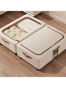 1pc Fabric Storage Box With Wheels, Foldable Portable Clothes Storage Bin, Removable Wheels, Dual Handles, Steel Frame Support For Wardrobe, Room, Dorm, Bedding, Bedroom Storage, Valentine's Day Gift & Decor - Beige - View 14