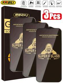 3pcs Black Diamond High Definition Screen Protector, Compatible With IPhone 17/17Air/17Pro/17Pro Max/16/16Pro/16Plus/16Pro Max/15Pro/14Plus/13/12/11 - Full Coverage Anti-Fingerprint Tempered Glass Film, Electroplated Process, Anti-Dust, Phone Screen Protector, Screen Protector, Phone Accessories - Black - View 18