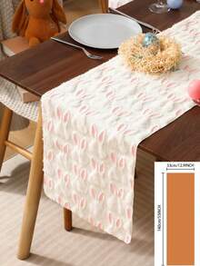 1pc Easter Decorative Table Runner, Pink Rabbit Plush Table Runner, Minimalist Rectangular Dining Table Runner, Tea Table Runner, Suitable For Easter Decoration, Party, Family Dinner, Home Decor - White - View 10