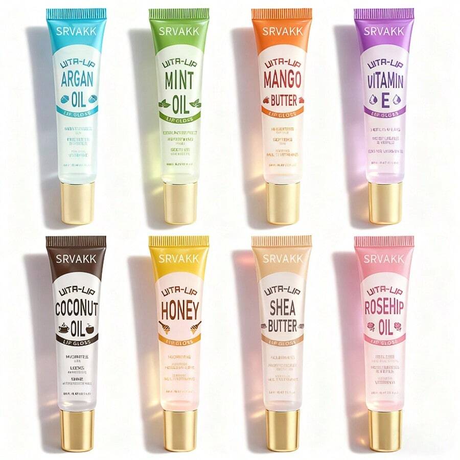 8pcs Broad-Way Vita-Lip Clear Lip Gloss  Ultra-Hydrating & Soothing Formula With Vitamins, High-Shine Non-Sticky Finish Lip Balm With Mint, Rosehip, Coconut, Mango, Argan, Honey, Shea - 彩色 - 查看 1