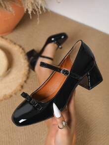 Black Mary Jane Patent Leather Flat Slip-On Pumps For Women - Black - View 1
