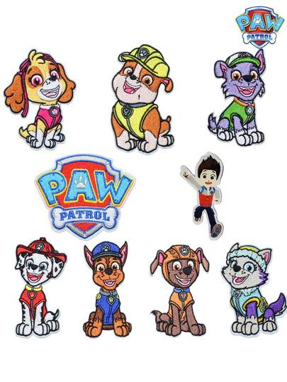  Paw Patrol 2/9pcs Embroidered Patch Set, Dog Shield Patches For Bags, Clothes, Party Decorations