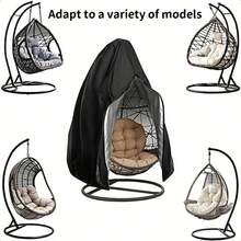 800D Outdoor Egg Chair Cover With Zipper, Durable Polyester Material, Black/Grey, Suitable For Patio, Garden, Balcony, Hanging Egg Chair Cover | Outdoor Patio Decor - Multicolor - View 7