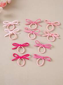 10pcs/Set Girls Pink Ribbon Hair Ties, Small Hair Scrunchies, Non-Damaging Hair Bands, Suitable For Daily Use - Multicolor - View 5