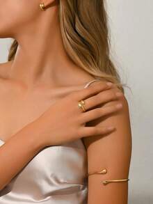 4件套简约水滴设计开口手镯、耳环和戒指套装，适合女性日常佩戴、旅行、派对、聚会、宴会和舞会。 - 彩色 - 查看 2