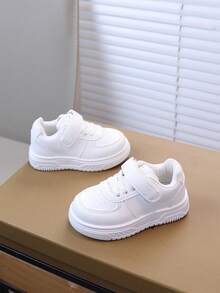 1 Pair Kids Casual Sneakers, Autumn New Girls Soft Sole White Shoes, Toddler Fashion Non-Slip Hook And Loop Flat Shoes, Girls Daily Outdoor Tennis Shoes - White - View 3