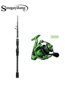1 Set Spinning Rod And Reel Combo | 1.8m Carbon Fiber Fishing Rod With Rod Cap, Dual Guide Control System | Aluminum Alloy Line Cup, Carbon Fiber Drag Washers, Suitable For Saltwater And Freshwater - Green - View 13