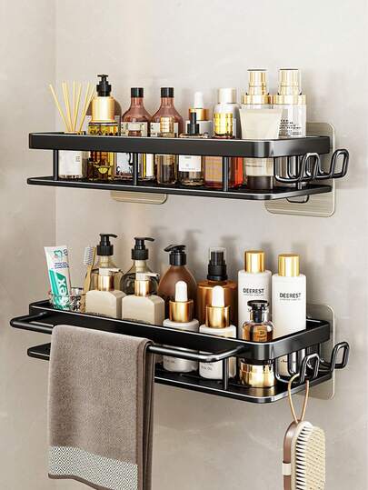 2 st badrumshyllor, rostfria väggmonterade organiseringsställ i polerad metall för badrum, toalett, kommod, dusch, platsbesparande förvaring för schampo, balsam, lämplig för badrum, kommod, kök