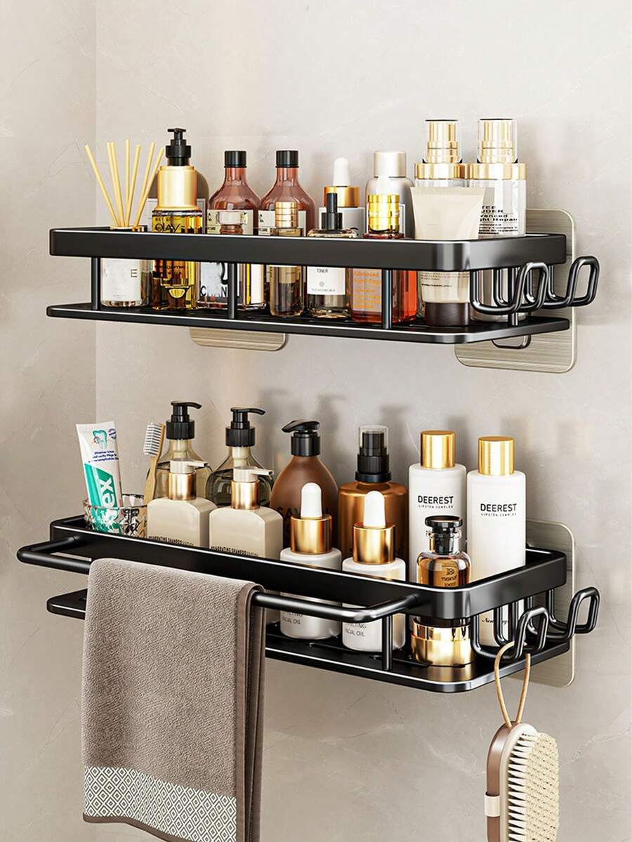 两件套浴室置物架，防锈抛光金属壁挂式收纳架，适用于浴室、卫生间、梳妆台、淋浴房，节省空间，可收纳洗发水、护发素等物品，也适用于浴室、梳妆台和厨房。 - 彩色 - 查看 1