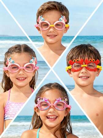 1 pieza Gafas de natación con diseño de dibujos animados para niños, patrón de dibujos animados lindo, gafas de natación impermeables y antivaho, para fiestas en la piscina, vacaciones en la playa, natación al aire libre, regalo para vacaciones