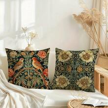 4 Packs Vintage Flower & Bird Throw Pillow Covers - 17.7*17.7 Inches, 2D Digital Single-Side Printing, Machine Washable With Zipper, Suitable For Farmhouse, Porch, Patio & Living Room Decor, Pillow Inserts Not Included - Multicolor - View 6