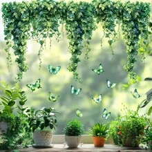 1片春绿树叶窗户静电贴膜玻璃墙贴浴室家居贴纸客厅卧室儿童房墙贴门墙贴电视沙发背景墙装饰 - 彩色 - 查看 4