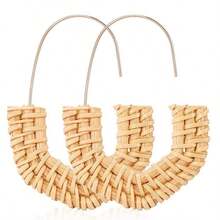 Rattan Earring Set For Women Summer Rattan Hoop Wicker Straw Earrings Handmade Beach Jewelry Woven Round Drop Dangle Earrings - Multicolor - View 10