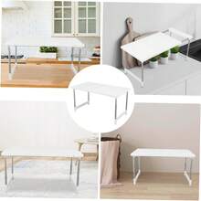 Estante extensible para fregadero de cocina, estantería extensible para armario, disponible en uno o dos niveles, diseño que ahorra espacio, apto para guardar freidoras sin aceite y microondas. - Blanco - Ver 4