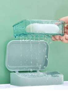 1pc Dual Layer Soap Dish, Creative Drain Soap Holder, Bathroom Shower Travel Soap Box, Minimalist Transparent Storage