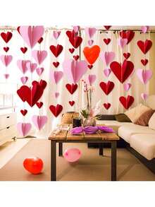 3pcs 150cm Valentine's Heart Garland Decoration 3D Hanging String Garland Ornament For Valentine's Day,Wedding,Anniversary Proposal Birthday Party Decor Supplies