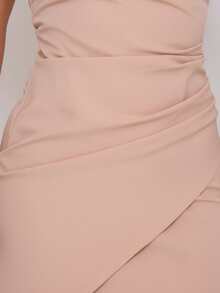 LXC Women's White One Shoulder Long Bridesmaid Dress With Side Slit - Bụi hồng - Xem 6