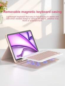 PU皮革键盘保护套，带可拆卸无线键盘、150mAh电池和Apple Pencil收纳槽，兼容iPad（A16）第11/10代、第7/8/9代，iPad Air第4/5代（M2 2024/M3 2025），iPad Pro 11英寸（2018/2020/2021/2022），粉色 - 粉色 - 查看 9