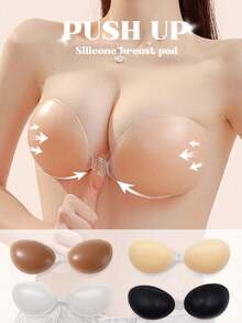 1 Piece New Black Of Silicone Invisible Bra, Women's Super Adhesive Silicone Invisible Bra, Wedding Bra, Reusable Women's Underwear, Dress, Vest. - Multicolor - View 2