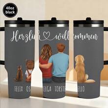 1pc 12oz/20oz/40oz Heartwarming Family Tumbler With Lid And Straw, Winter Insulated Travel Mug, Gift For Women Men, Ideal For Christmas, Memorial, Christmas, Birthday Gift, Iced/Hot Coffee Cup For Office - 40盎司粉紅色 - 查看 3