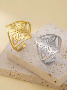 LIKGREAT 1pc Stainless Steel Hollow Witch Knot Adjustable Ring, Minimalist & Fashionable Personalized Ring, Couple Rings - Fashion Series - View 8