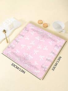 48张13英寸 x 13英寸粉色蝴蝶结餐巾纸 - 甜美白色蝴蝶结+闪亮星星印花，纸质，可爱风格，适合生日派对、闺蜜聚会、下午茶等主题活动以及日常使用。 - 彩色 - 查看 2