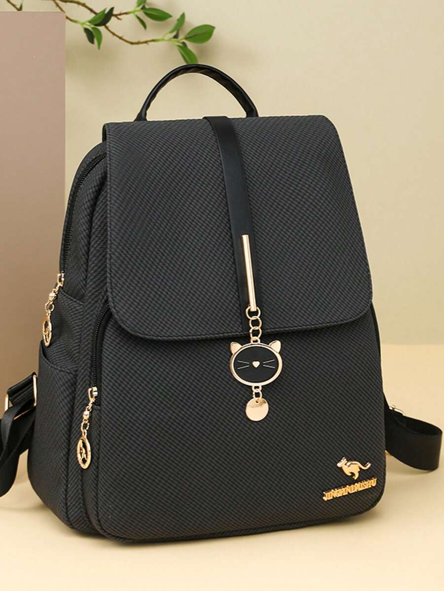 女士软皮背包，大容量女士背包，休闲旅行背包，少女背包 - 黑色 - 查看 1