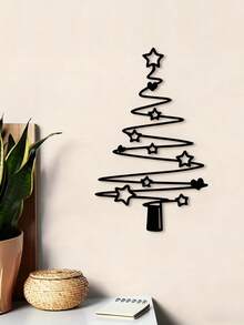 Elegante decorazione natalizia in metallo nero a forma di albero di Natale - Decorazione per interni ed esterni, con ornamenti a forma di stella, adatta per soggiorno, patio o giardino, decorazione natalizia da parete, regalo di Natale, decorazione per feste di Natale, Ringraziamento, matrimonio e compleanni, per interni ed esterni, giardino, vacanze, Ognissanti