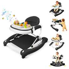 5 In 1 Baby Walker(Walker/Jumper/Rocking/Push/Eating Mode), Music And Lights Walker For Infant Boy Girls 6-12 Months, Foldable Baby Walkers With Development Toys And Bouncer Combo Portable, Toddler Walker With Adjustable 3 Height - màu đen - Xem 1