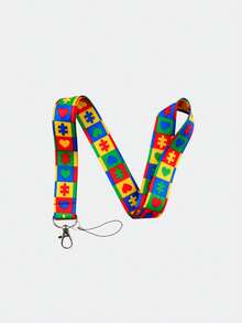 1pc Autism Education Lanyard With ID Holder, Autism Awareness Keychain With Vertical ID Holder And Zipper ID Case, Perfect For Teachers And Nurses