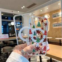 Funda Magnética Transparente con Patrón de Copo de Nieve para Árbol de Navidad, Compatible con iPhone 17 Air/16e/17/16/15/14/13/12/11 Pro/Plus/Pro Max, X/XS/XS Max, Compatible con Samsung Galaxy S22/S23 FE/S24 FE/S25 Ultra/S25 Edge PLUS/ULTRA, Funda Suave de TPU, Resistente a Impactos - transparente - Ver 1