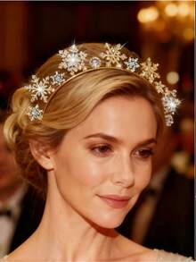 1pc/2pcs Christmas Snowflake Elegant Glass Snowflake Headband, Suitable For All Seasons, Wedding Decoration, Crown Headband, Evening Dress Accessory, Rhindiamond Headpiece - Silver - View 9