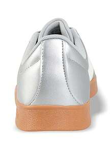 Adidas VL Court Base 女款运动鞋 透气吸汗 弹性好 百搭 Logo 纯色 易洗快干 日常步行 户外上学 女款 银/棕色 JQ3048 - 銀色/棕色 - 查看 6