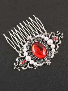 1pc Vintage Metal Flower & Leaf Design Hair Clip, Red, Festive Holiday Gift, Combs, Side Comb, Headpiece, Hair Accessories, New Year Glamour, Hair Accessories For Women,Summer,Travel,Festival,Birthday - Multicolor - View 14