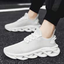 Giày thể thao thường ngày Unisex, vải lưới thoáng khí nhẹ, đế xương cá, giày thể thao thoải mái cho nam và nữ - trắng - Xem 4