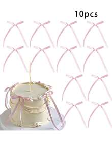 10个红色蝴蝶结蛋糕装饰，适合DIY蝴蝶结装饰、生日派对、周年纪念、婚礼蛋糕装饰、节日礼品包装、烘焙甜点蝴蝶结装饰、主题派对 - 彩色 - 查看 13