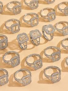 1. 时尚精致的26字母锆石戒指，夏季新款女士首字母开口戒指 - 白色 - 查看 2