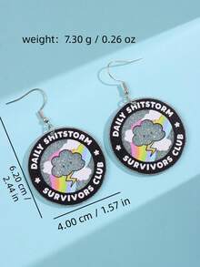 一对时尚精致创意独特闪亮彩虹云朵英文文字亚克力耳坠，适合女性日常、派对、通勤、假日等场合佩戴。 - 彩色 - 查看 3