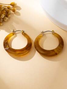 1 Pair Women's Earrings, Elegant Brown C-Shaped Hoop Earrings, Atmospheric Winter Hoop Earrings, Suitable For Daily Wear - Brown - View 5