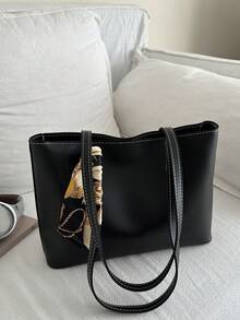 复古女士腋下包，大容量单肩包，新款时尚个性ins风手提包，带围巾 - 彩色 - 查看 1