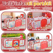 Corral Para Bebé Corral De Juegos Bebés, Corral Plegable Bebe Con Una Alfombra De Juegos, Con Aro De Baloncesto, Porteria De Soccer Y 20 Bolas Oceánicas Apto Para Uso En Interiores Y Exteriores Por Niños De 0 A 6 Años - Rojo - Ver 8