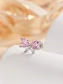 1只可爱粉色蝴蝶锆石不锈钢耳骨耳环，适合日常通勤、节日派对、度假佩戴及作为礼物 - 銀色 - 查看 5