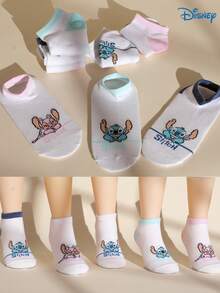 Disney 1/5/10 Pairs Stitch Cute Cartoon Character Socks, Fashion Casual Comfortable Breathable Odor-Resistant Moisture-Wicking Student Socks With Graphic Design, Versatile Low-Cut Socks Suitable For Daily Wear, Back To School And Holiday Gifts, Christmas New Socks