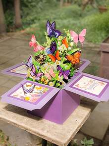 Butterfly Pop Up Card Box, Accompanied By An Exquisite Envelope, Valentine's Day Pop-Up Box, 3D Pop Up Birthday Cards, Happy Birthday Gifts Cards For Women, Daughter, Mom, Sister, Friend, Butterflies & Flowers Greeting Card With Blank Notecard & Envelope - Multicolor - View 6