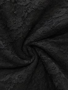Sexy & Fashionable Round Neck Semi-Sheer Lace Long Sleeve Slit Mini Dress, Suitable For Spring/Summer - Black - View 11