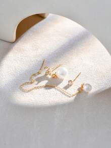 Nooxian 3pcs/Set Elegant Pearl Four-Leaf Clover Earrings & Studs Set, Suitable For Women's Daily Wear - Yellow Gold - View 6