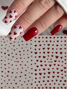 2片迷你心形美甲贴纸，3D自粘闪亮心形美甲贴，红色心形设计，是情人节浪漫美甲装饰的理想之选 - 彩色 - 查看 2